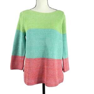 eight eight eight Colorblock 100% Cotton Knit 3/4 Sleeve Pullover Sweater Medium
